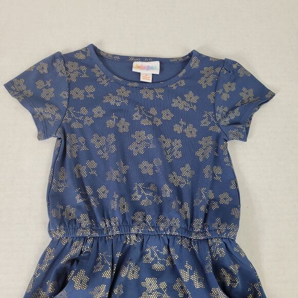 LuLaRoe Navy Blue with Gold Floral Print Blouson Dress Size 4 - Picture 2 of 6